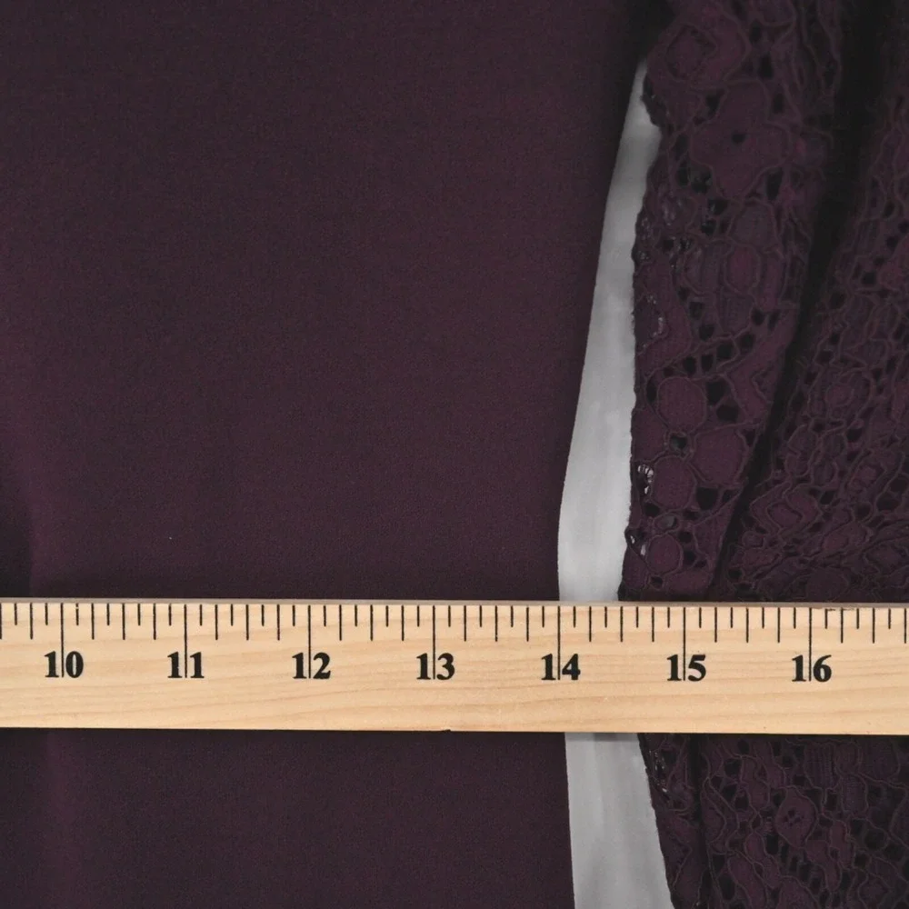 Calvin Klein Burgundy Sheath Dress Size 4 Lace Bell Sleeve Sheath Moody Romantic - Picture 6 of 14